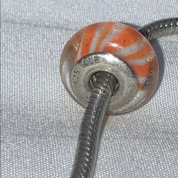 ORANGE AND WHITE CANDYCANE MURANO BEAD - Picture 5 of 5